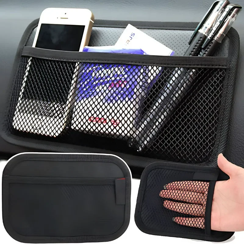 Car Leather Mesh Bag Oxford Fabric Storage Net Bags Car Interior Organizer Phones Coins Keys Storage Auto Stowing Tidying Tools