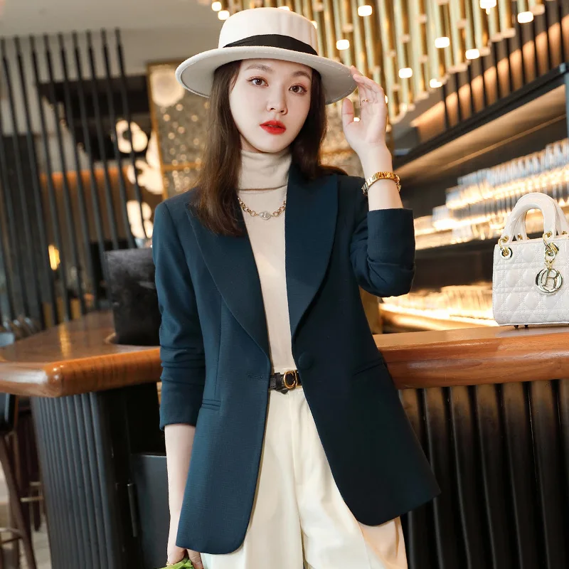 

Spring New Fashion Women Midnight Navy Slim Blazer Office Lady Single Button Suit Jacket Girl Casual Coat Party Clothing Gift