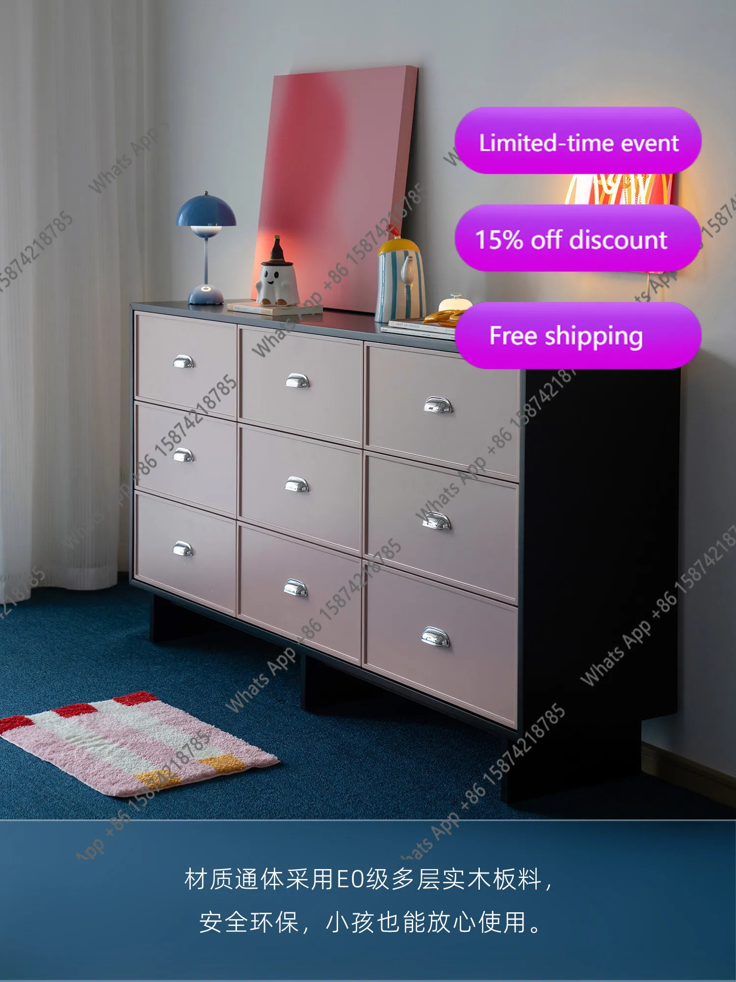 

N65 Nine chest cabinet Korean dopamine pink living room storage side cabinet entrance cabinet