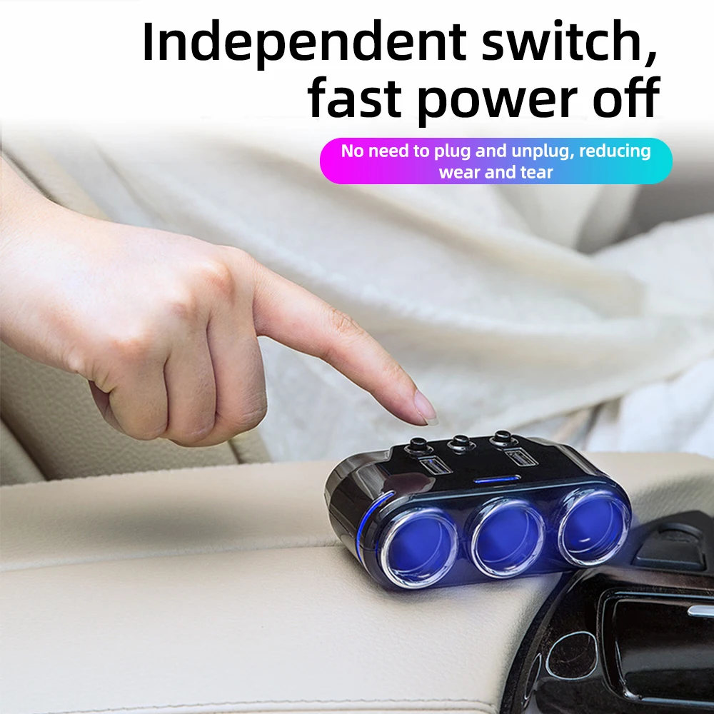 100w detecção de tensão multifunções display digital led usb carga rápida 12-24v carregador de carro um arraste três isqueiro