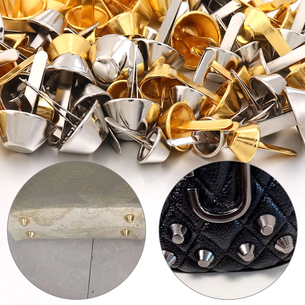 50pcs Metal Two-legged Bucket Feet Pierced Rivet Stud Spike for Leather Craft Bag Handbag Purse Bottom Protecting DIY Repair