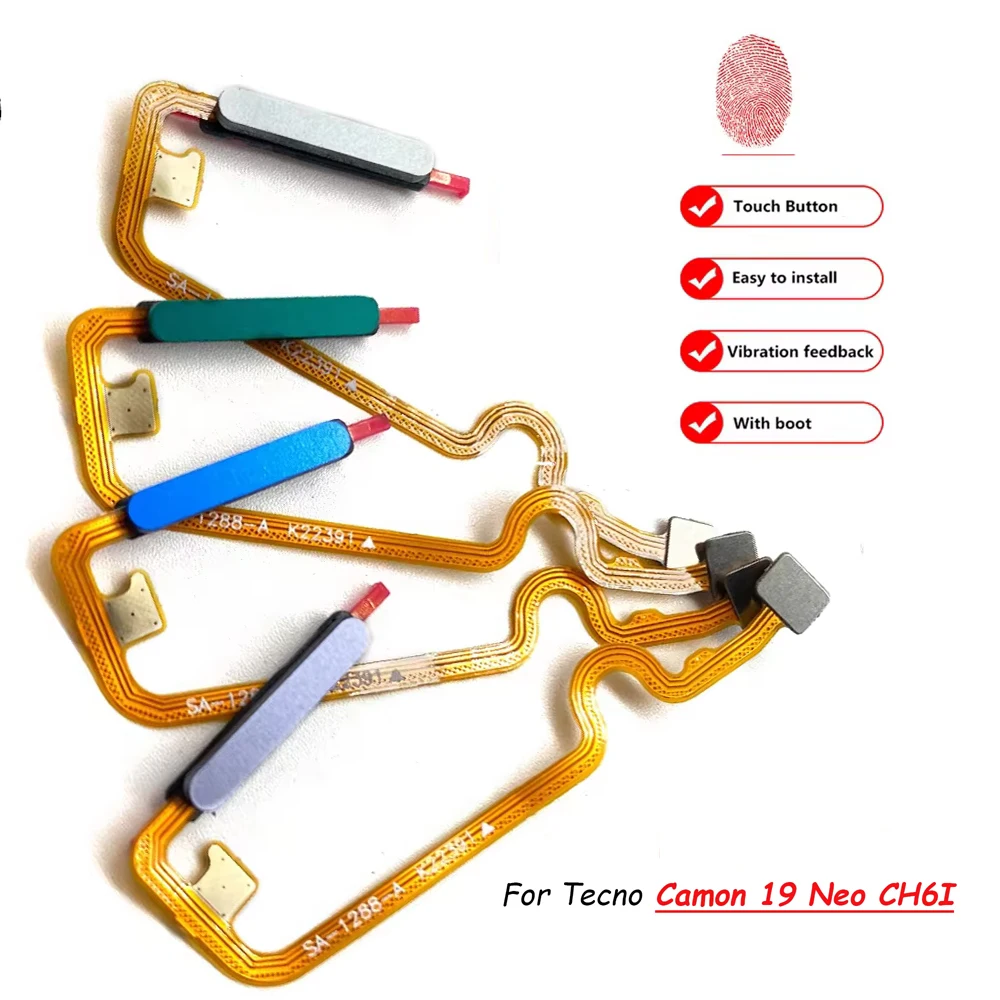 20Pcs , For Tecno Camon 19 Neo CH6i Fingerprint Sensor Home Return Key Menu Button Flex Ribbon Cable