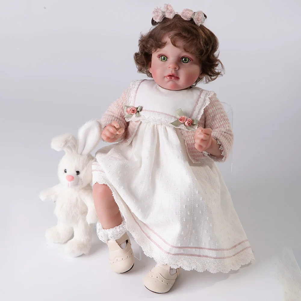 Cloveray 24 inch Original Realistic Reborn Baby Doll Soothe High-quality Vinyl Doll With Rabbit doll Baby Companion Toy Kid Gift