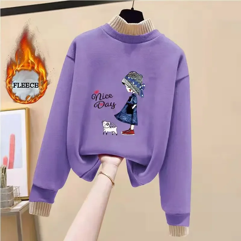 Girls Winter Sweatshirt Thicken Fleece Pullover Tops Fashion Kids Casual Outerwear Teen Lovely Print Underwear Children Clothes