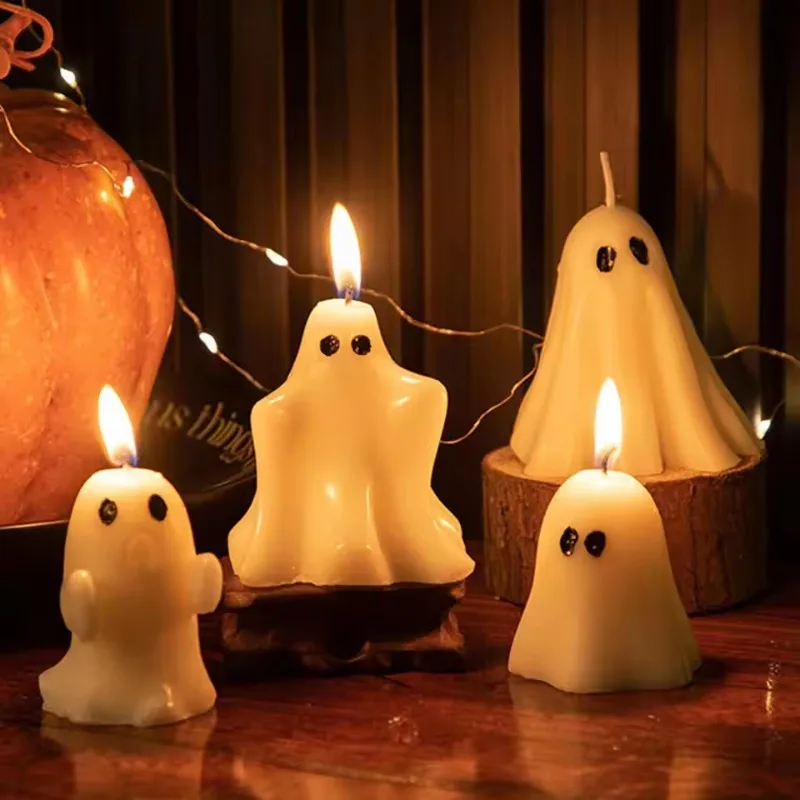

White Ghost Scented Candles for Halloween: Horror Gift, Gothic Room Decor & Tea Lantern – Perfect for Party,Dining Table Bedroom