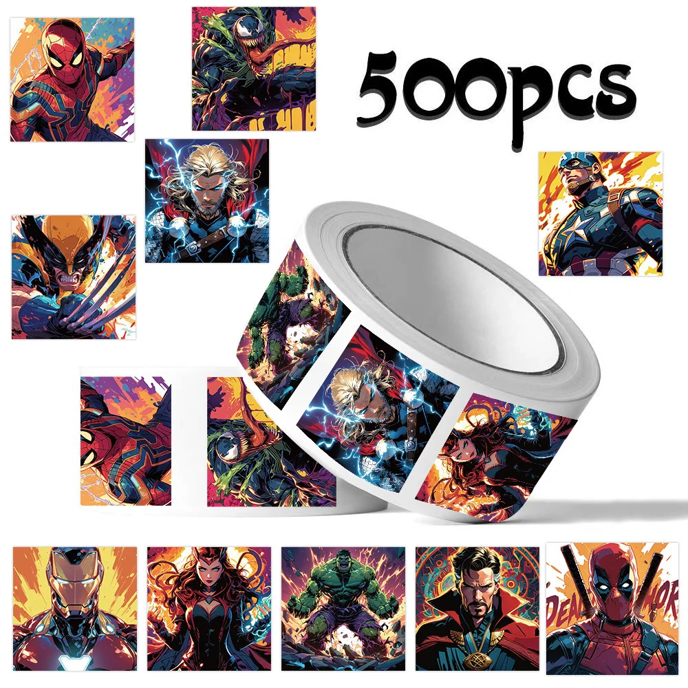 

500pcs Marvel Sticker Roll Self Adhesive Decor Stickers For Thermos Water Cup Phone Diary Envelope Seal Kids Stationery Gifts
