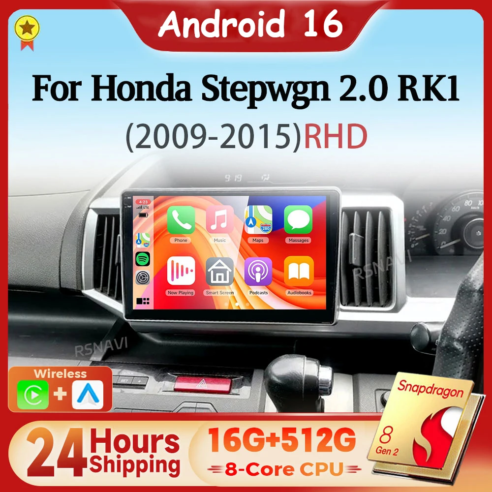 Android 16 Qualcomm Carplay Auto 2K Screen DSP Car Radio Multimedia Player For Honda STEPWGN 2009 - 2015 Autoradio Stereo 2din