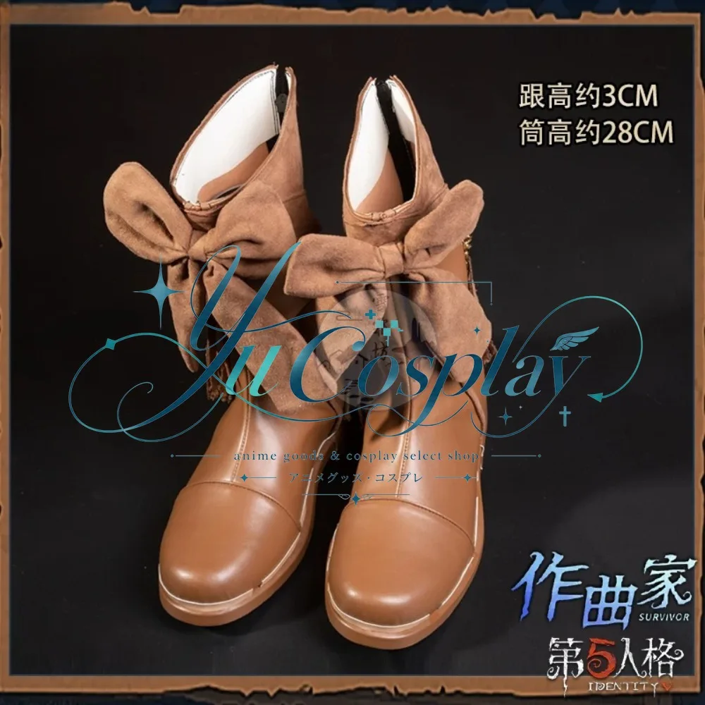 Identity V Composer Brown Bow Cosplay Boots Anime Game Character Shoes Custom Made Convention Footwear