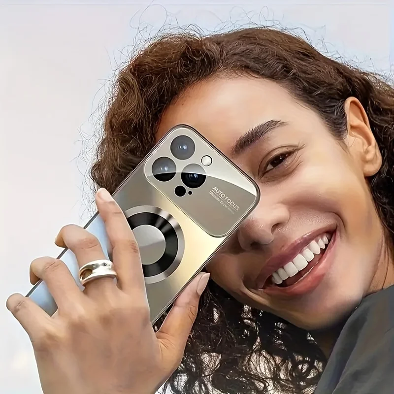 حافظة هاتف شحن لاسلكية مغناطيسية من التيتانيوم غير اللامع |   متوافق مع iPhone 16، 15، 14، 13، 12، 11 Pro Max مع حماية العدسة