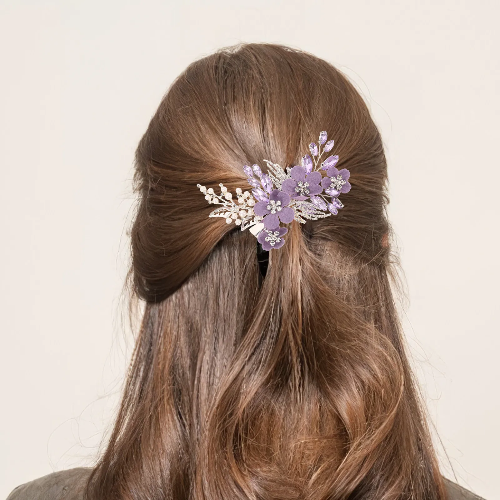 

Crystal Bridal Wedding Hair Clip Purple Flower Rhinestone Faux Pearl Hairpin Women Wedding Accessories Bridesmaid