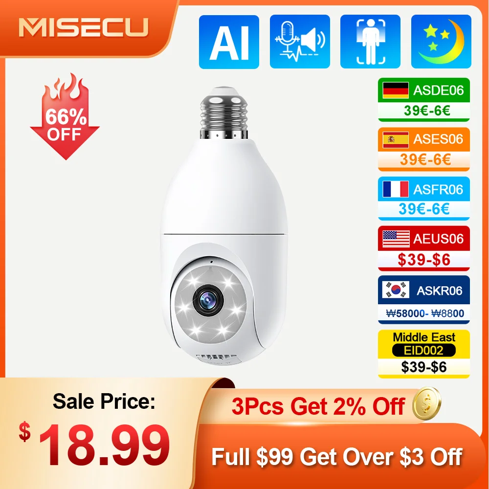 

MISECU 2MP Light Bulb E27 Wifi Camera Tuya Smart 2.4G/5G PTZ WIFI IP Dome Camera Outdoor Color Night Vision Security-protection