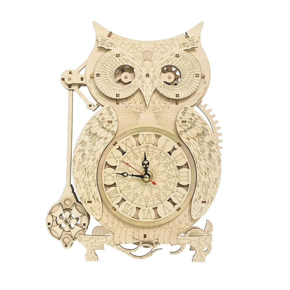 

Owl Clock Desk Clock Decompression Assembled Toys Handmade Diy Stereo Pendulum Adult 3d Puzzle Creative Ornaments