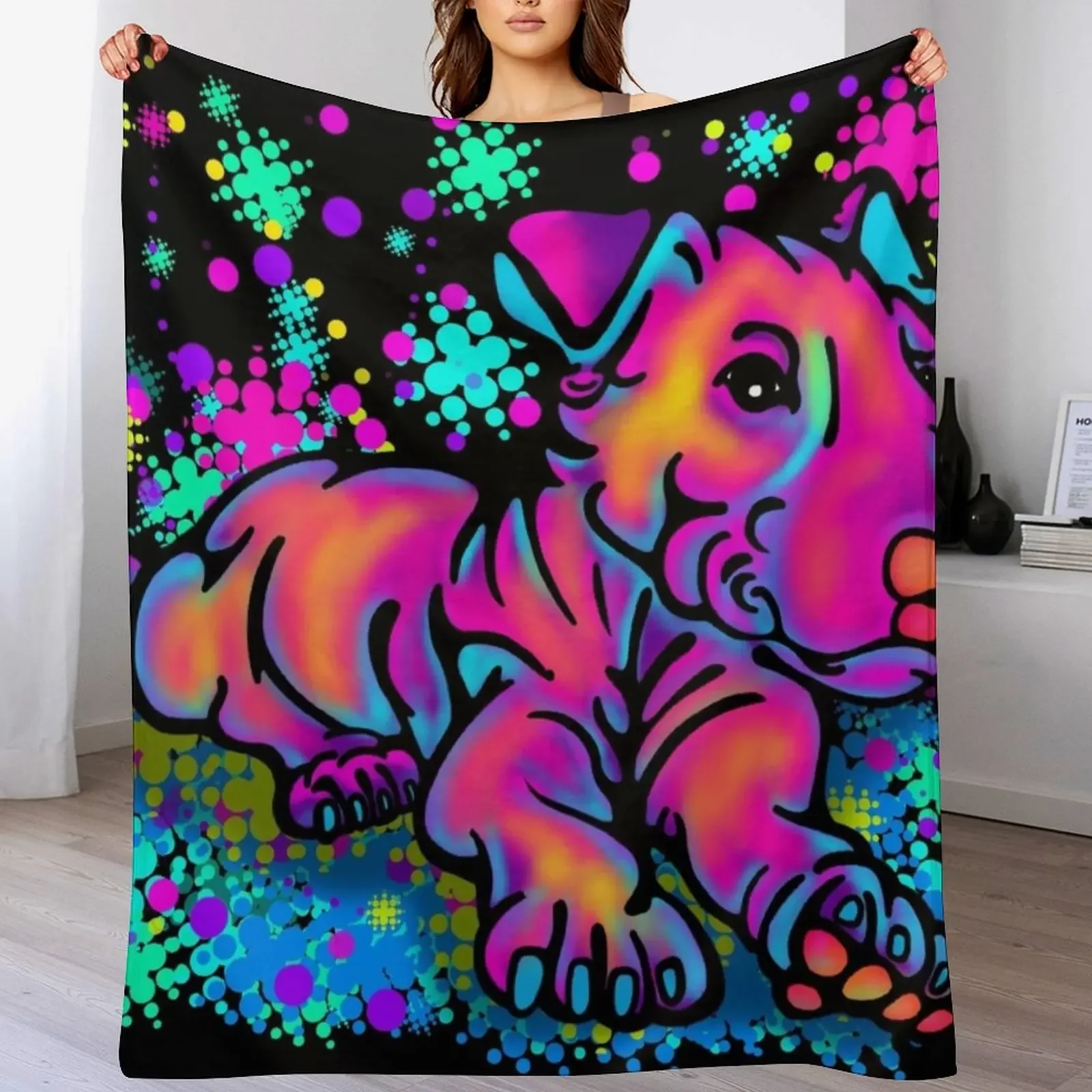 Colour Splash Bull Terrier Pup Throw Blanket Flannel Fleece Soft Warm Throw Blanket