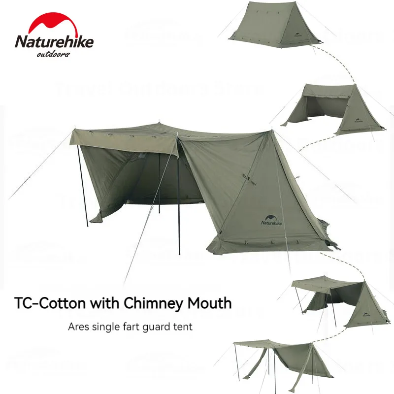 Naturehike ARES Army Single Tent TC Cotton Ridge Tent Outdoor Camping Hiking Survival Shelter Glamping Chimney Large Space 5.8kg