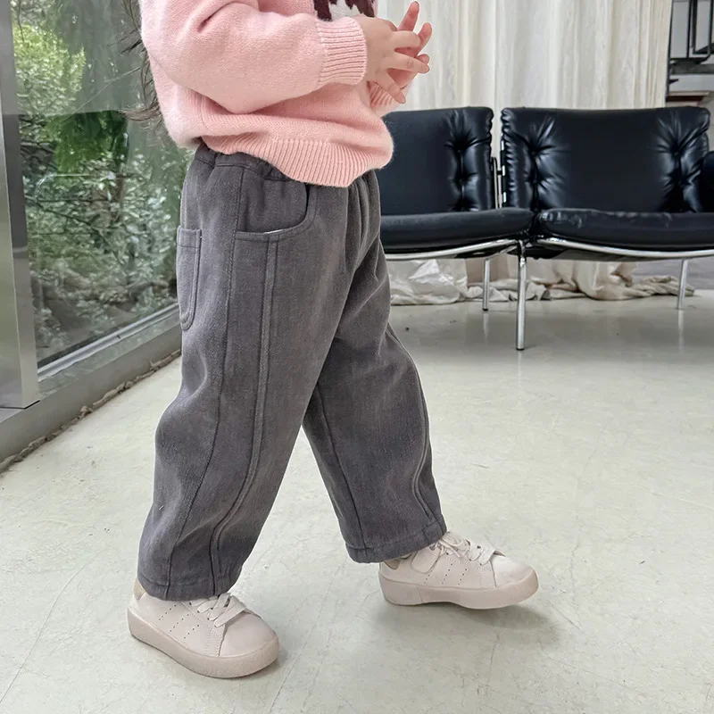 Girls Cotton Radish Pants  Added Velvet for Autumn  Winter Thickened Children's Casual Pants New Girls Pants with Added Velvet