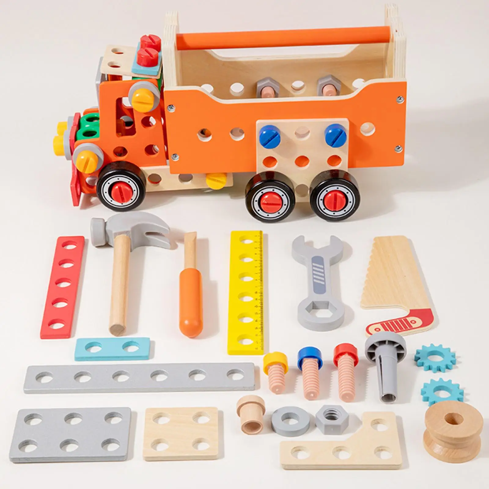 

Wooden Kids Tool Set Funny Tool Cart Learning Toy Fine Motor Skill Educational for Boys Girls for 3 4 5 6 Year Old Children Kids