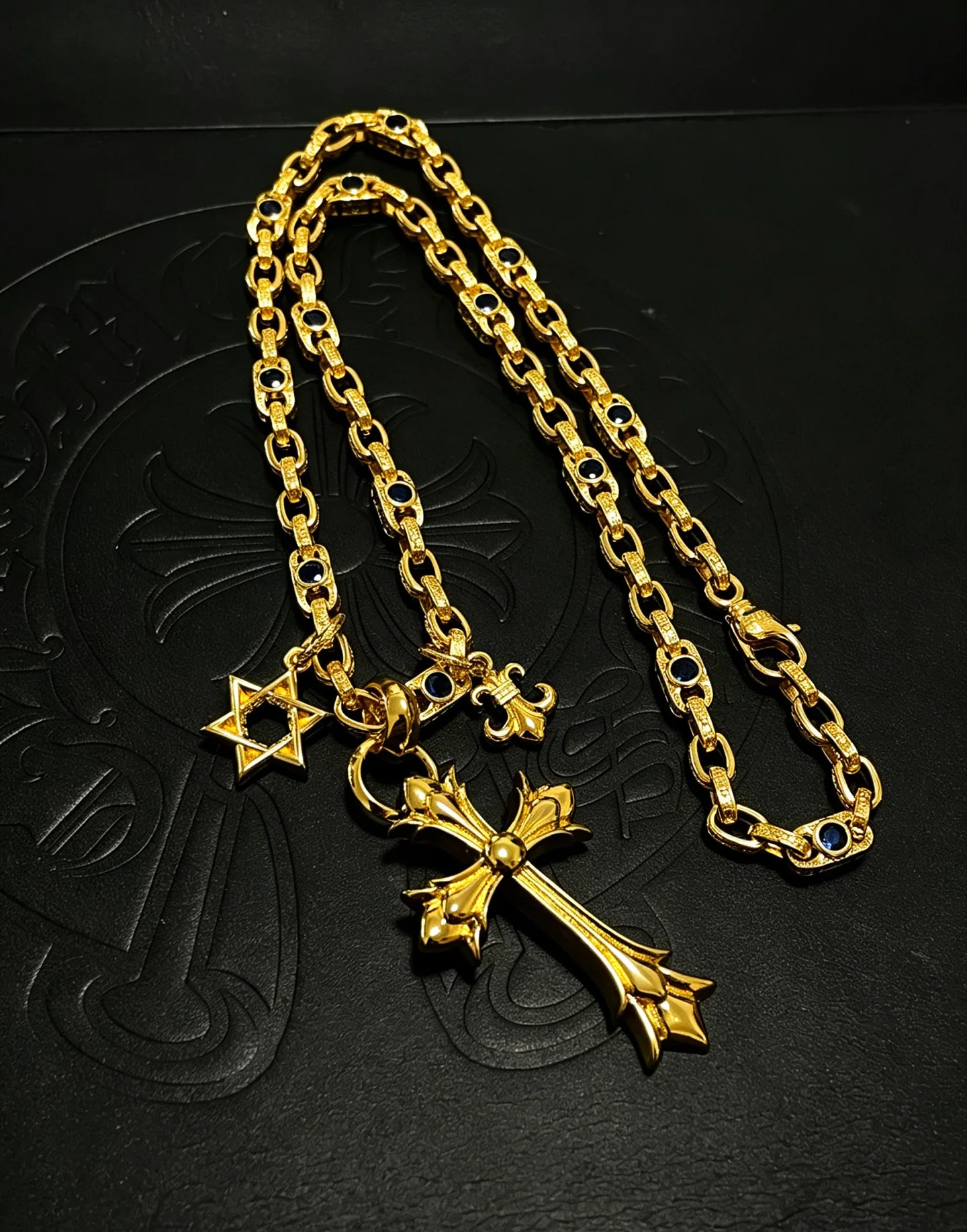 S925 Sterling Silver C Light Luxury Cross CH Necklace Pentagram Clavicle Chain Men's and Women's Cold Necklace
