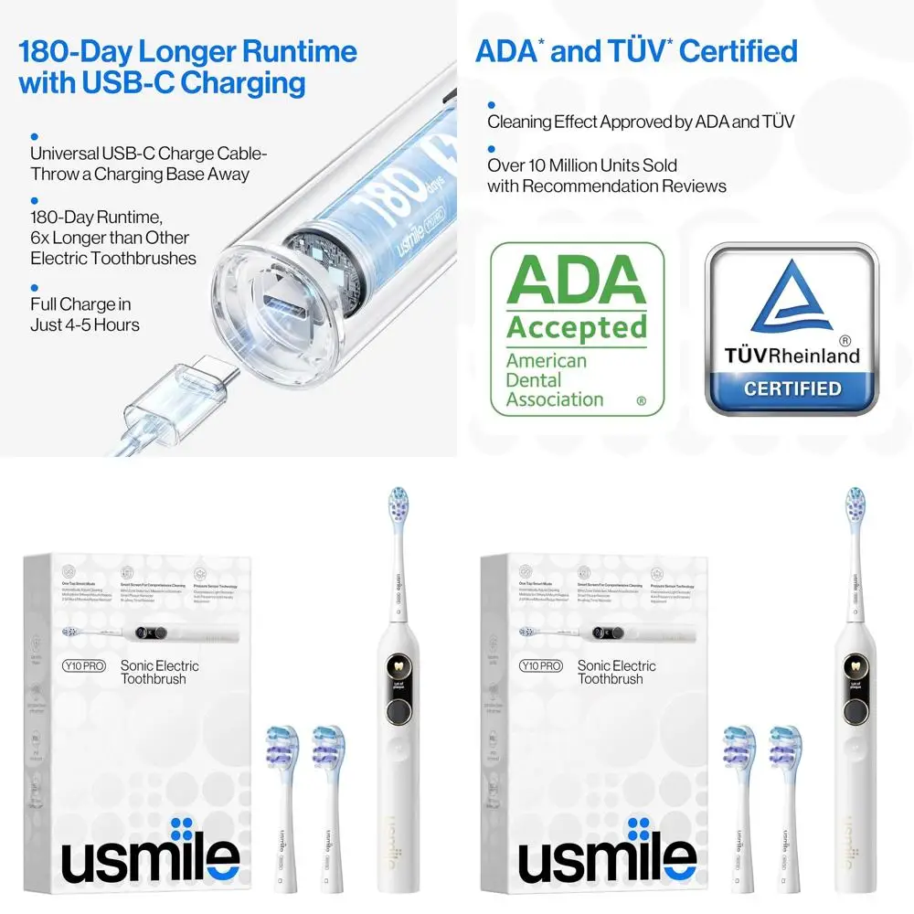 

Перезаряжаемая электрическая зубная щетка с умным дисплеем, функцией обнаружения пятен, датчиком давления, 180-дневным сроком службы батареи, водонепроницаемая, удобная для путешествий