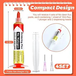 Treela 10ml JPT808 No Clean Solder Flux Paste 10cc Tacky Soldering Flux 40ml Pneumatic Dispenser with Plunger and Dispensing Tip