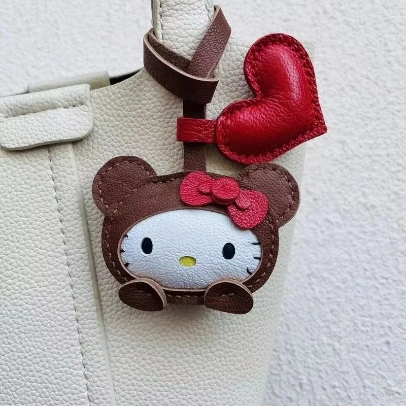 Handmade Leather Hello Kitty Pendant Sheep Cross Dressing Design Cute Girl's Gift Birthday Car Keychain Handbag Accessory