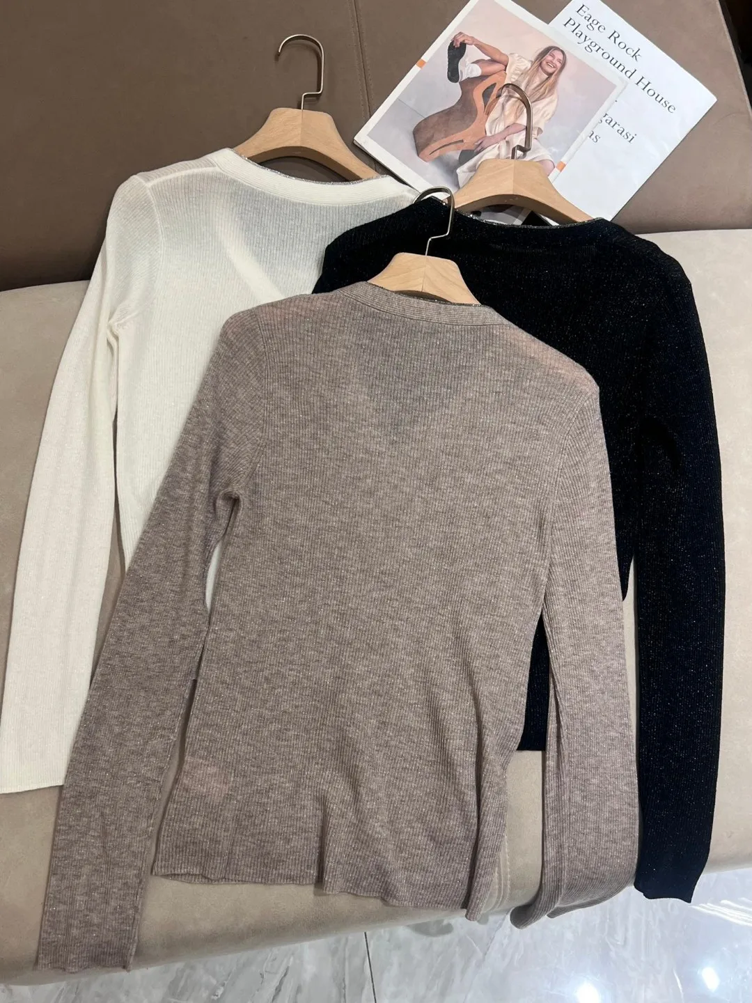 Sweater for Women 2024 New Spring Autumn Bead Chain Loose Casual Solid Color Long Sleeve Pullover