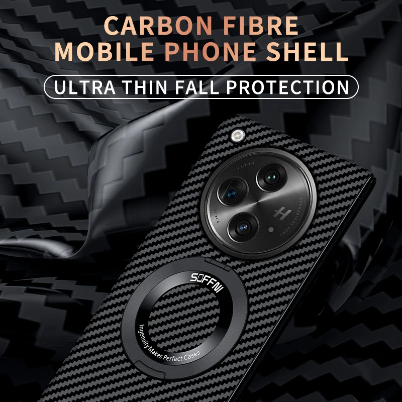 For OnePlus Open Magsafe Case Ultra Thin Matte Carbon Fiber Wireless Charging Magnetic Ring Shockproof Protection Hard Cover