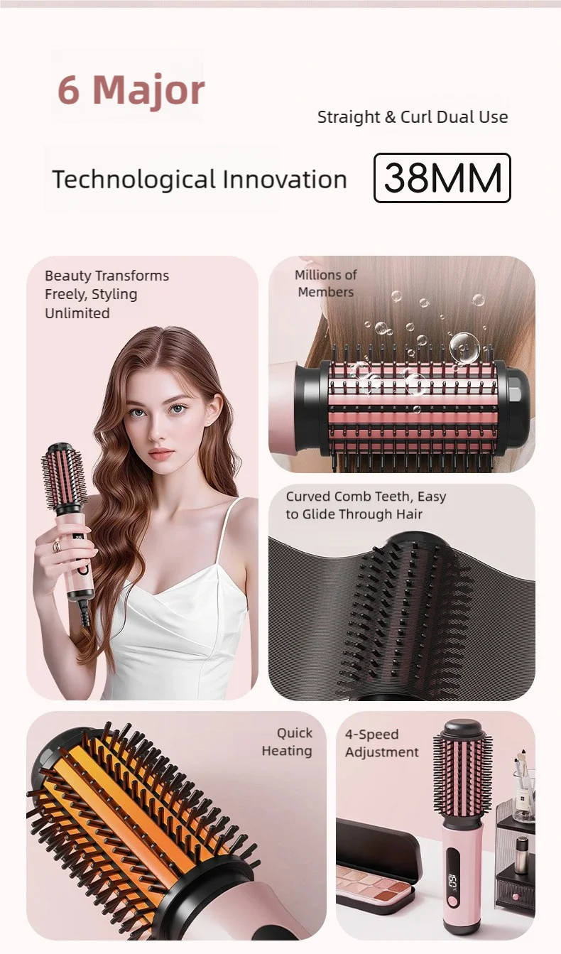 TINSOL Negativ-Ionen-Heißluftbürste Professionelles Styling-Tool Multifunktionale Beheizte Locken- und Glättungsbürste – Detail 2
