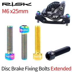 RISK 2pcs Mountain Bike M6x25mm Disc Brake Caliper Fixing Bolts Screws Extended Titanium Alloy for A-pillar Adapter Bicycle Part