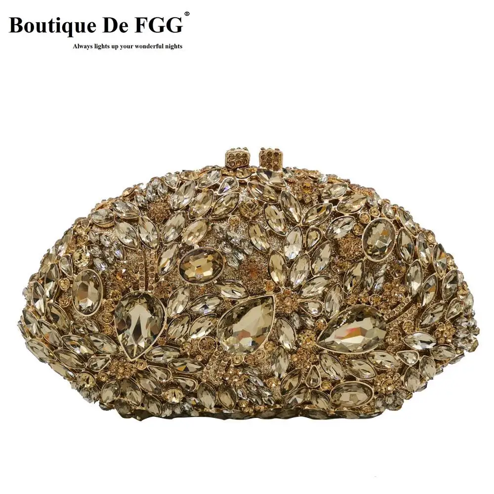 Boutique De FGG Elegant Flower Women Crystal Clutch Evening Bags Ladies Cocktail Party Diamond Minaudiere Handbag Wedding Purses