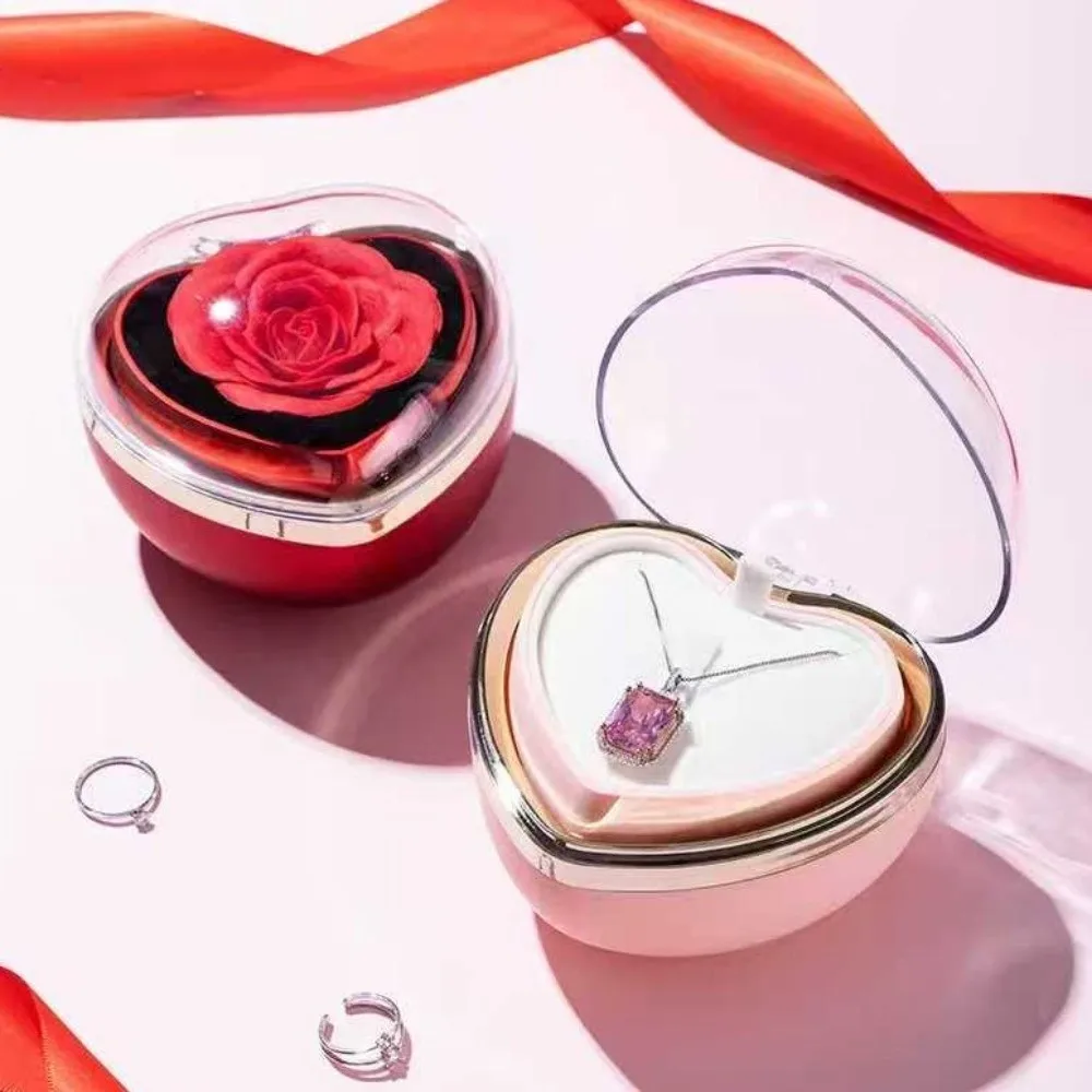 

Romantic Preserved Flower Flip Ring Box Heart Shape Storage Box Valentine Gift Boxes Jewelry Ring Display