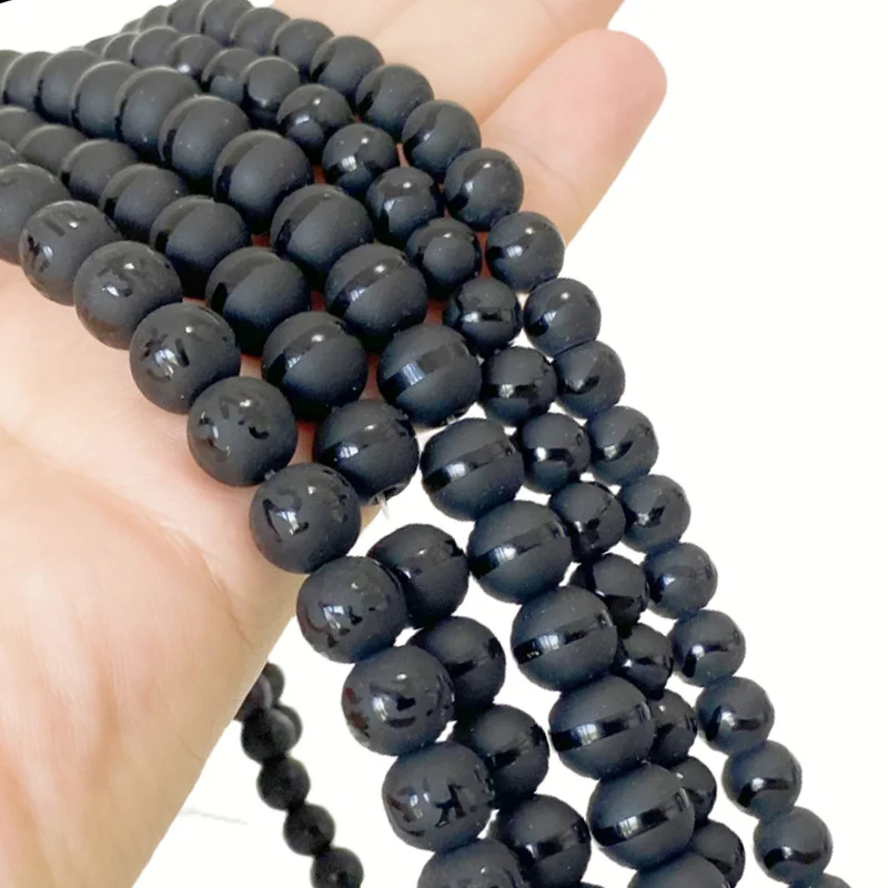 Tibetan Mantra Carving Matte Black Onyx Buddha Beads Round Natural Stone for Jewelry Making Diy Bracelet Earrings Accessories