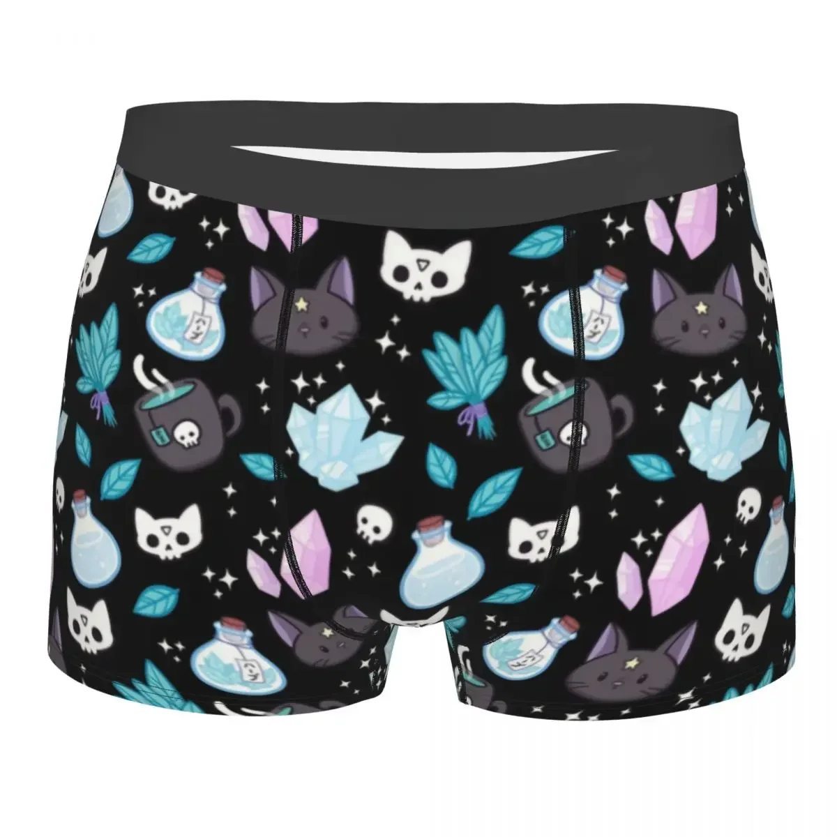 Herb Witch Pattern Underwear Men Sexy Printed Custom Halloween Spooky Cat Skull Boxer Briefs Shorts Panties Soft Underpants