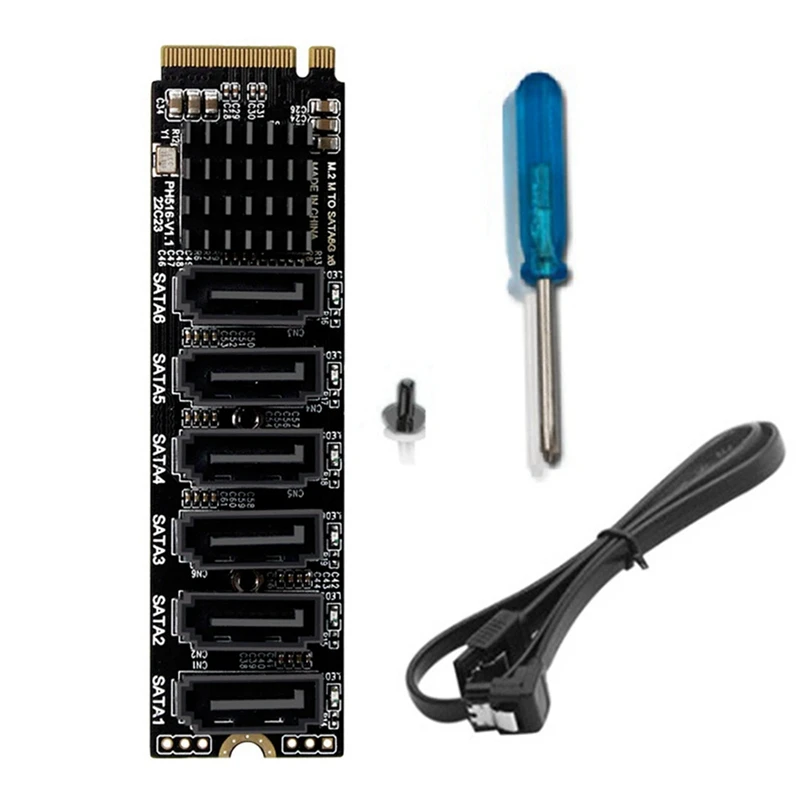 

4X M.2 MKEY PCI-E Riser Card M.2 NVME To SATA3.0 PCIE To SATA 6Gpbsx6-Port Expansion Card ASM1166 Support PM Function