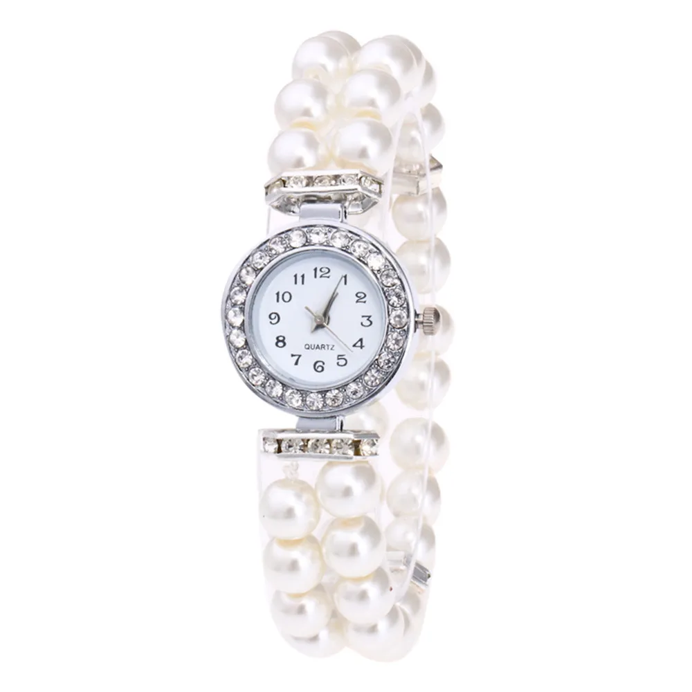 Ladies Watch Blue Fashion Women Casual Pearl String Watch Mini Round Digital Dial Female Watches Design Style Quartz Watch