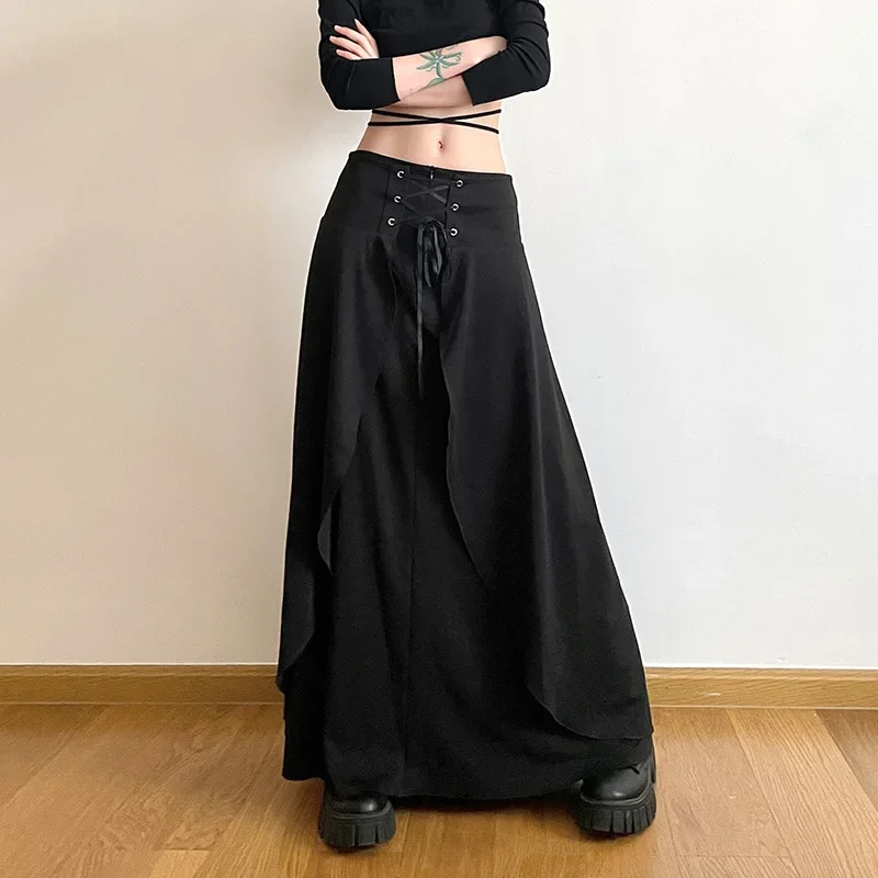 

Korean Fashion Maxi Skirt Women Autumn 2023 Casual Vintage High Waist Solid Loose A-line Pleated Long Skirt Streetwear