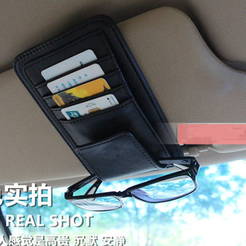 Freeshipping Car Vehicle Sun Visor Sunglasses Eyeglasses Glasses Holder Clip Credit Card Package ID Storage Bag With 3 Color