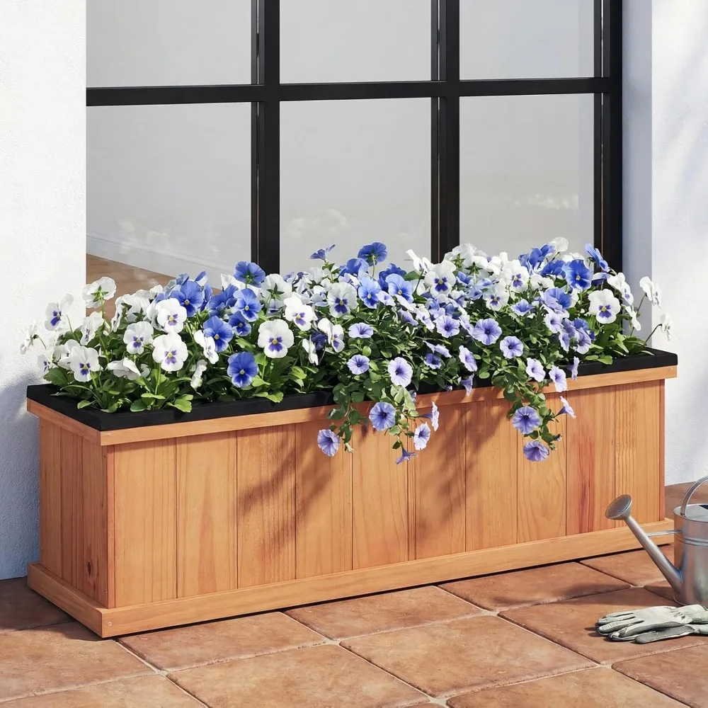 

Outdoor Raised Garden Bed, 40” X 13” X 12” Pine Wood Planter Box with 3 Drainage Holes, Removable Bottom & Bed, Customized