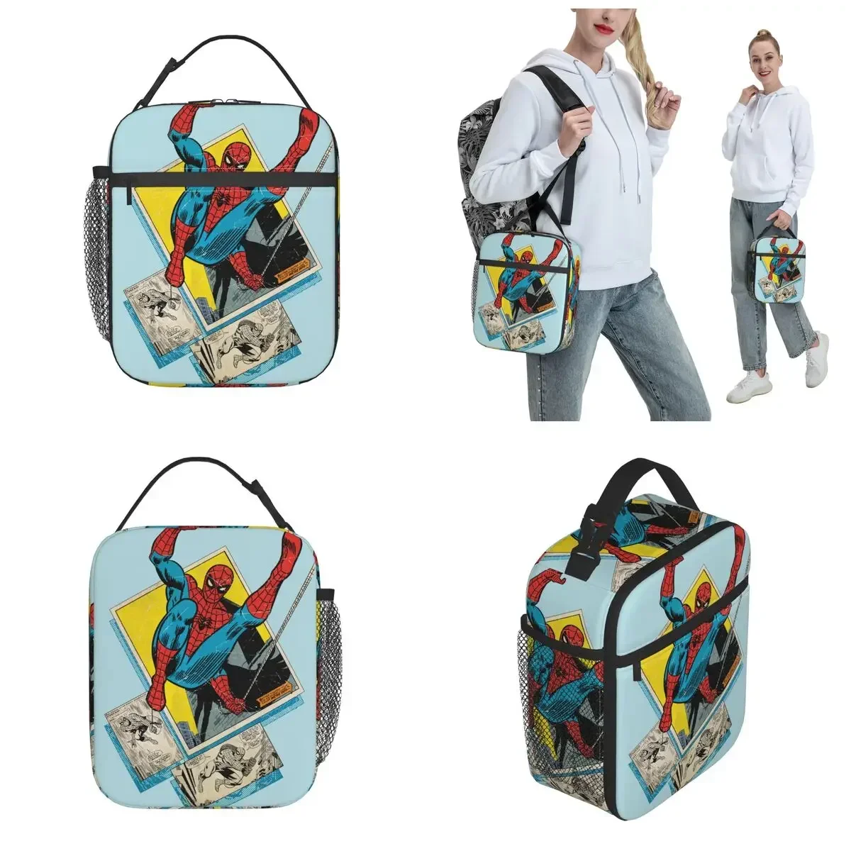 Spider Man Swinging Out Of Comic Insulated Lunch Bag Thermal Bag Meal Container High Capacity Tote Lunch Box College Travel