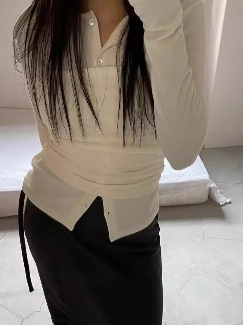 

Exclusive Two-Piece Set Long Sve Button-Up Bodysuit Presuted Design Career Sle round Ne ort Length Top Women