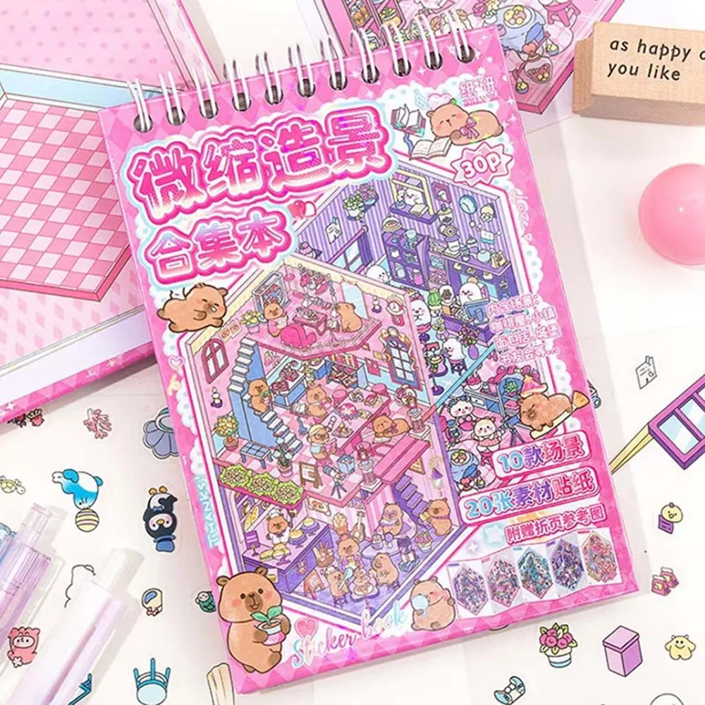 Kawaii 3D Cute Cartoon Animals Miniature Scene Visual Stacking Sticker Book DIY Scenes Creative DIY Stickers Stress Relief Gift