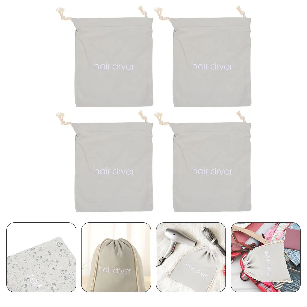 

4Pcs Canvas Drawstring Bags Heavy Duty Hair Dryer Storage Pouch Reusable Travel Organizer for Hotel Home Outdoor Use