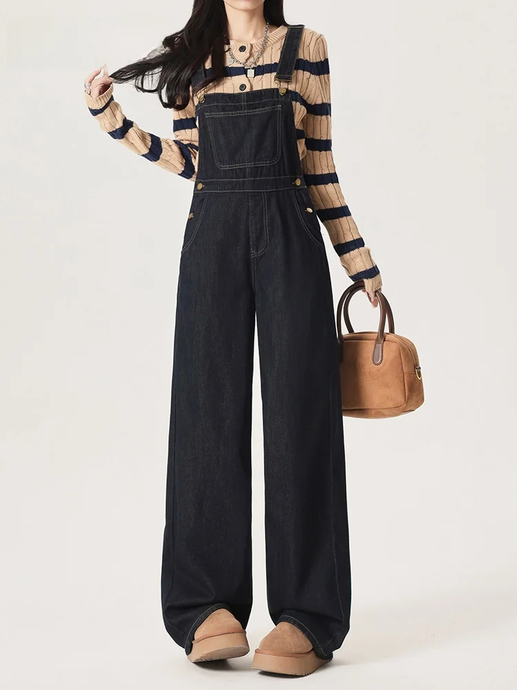 

Джинсовый комбинезон La Chapelle женский, широкие брюки-карго, с высокой талией, на молнии, осенняя новинка, маленький размер, эффект выцветания