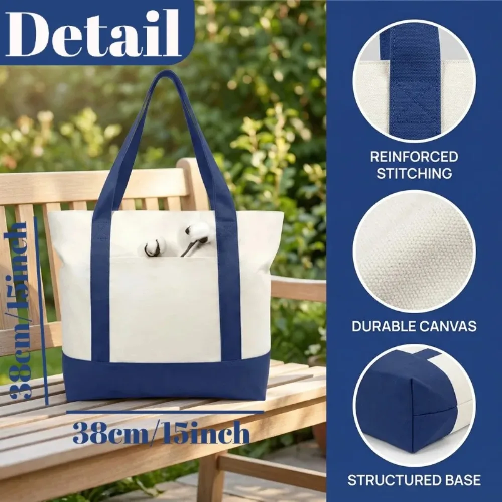 1/3/6PCS Canvas Tote Bag with an External Pocket DIY Beach Bag for Party Wedding Favors Daily Reusable Grocery Shopping Bag image 4