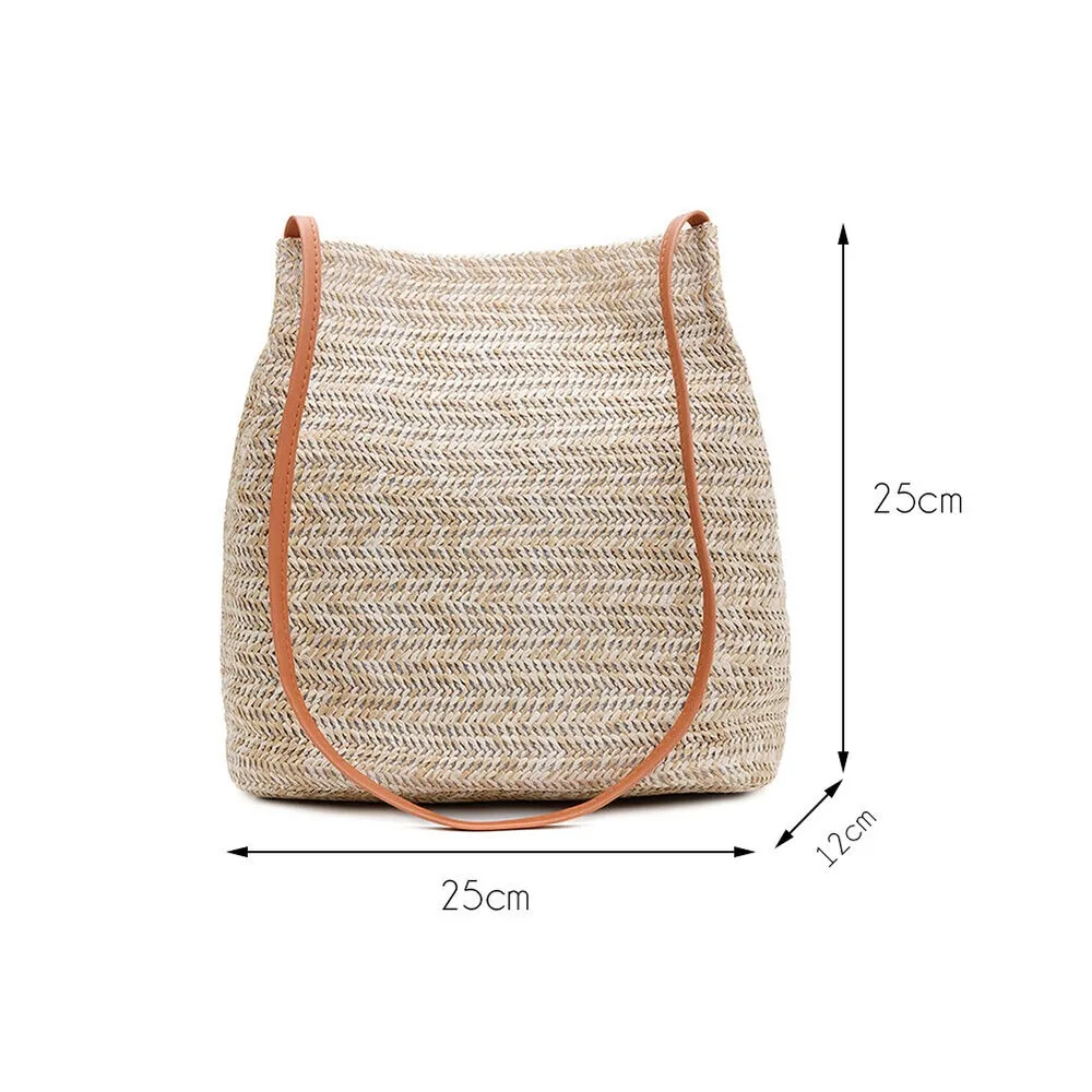 Moda damska słomiane torby na zakupy Crossbody torby z grubej bawełny dzianinowa słomiana tornister torebka wiadro Boho damskie tkane torby torba