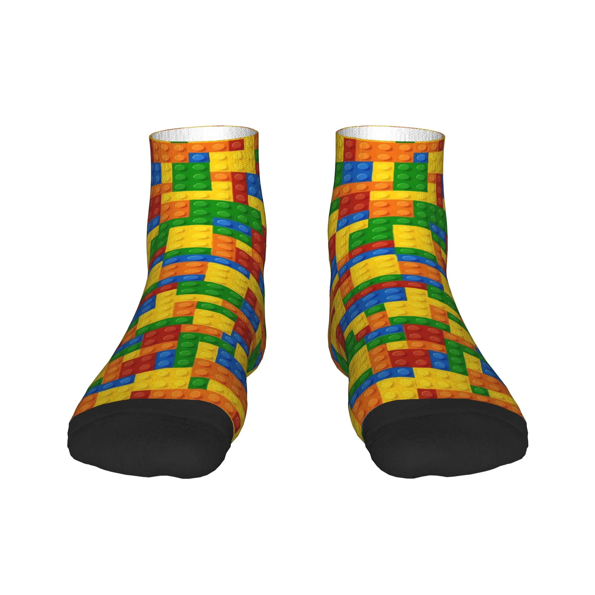 Men Socks Colorful Brick Print Building Blocks Harajuku Comfortable Ankle Sock Spring  Design Cycling Non Slip Socks