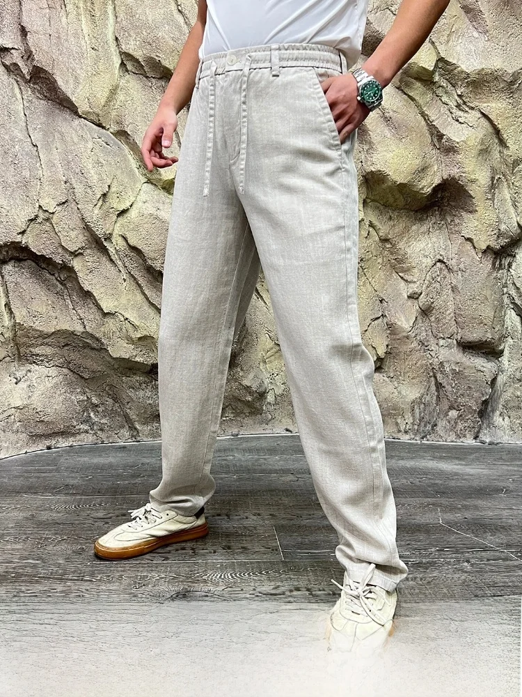 

Italian Sle Men's Faionable Loose Fit Casual Pants Lenzing Lyocell Linen Material Breathable Spring Summer Trousers