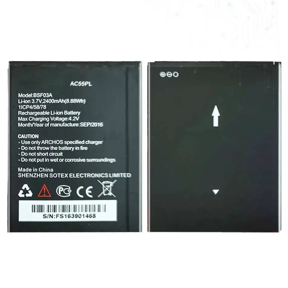 

For Archos 55 Platinum BSF03A Mobile Phone Reliable Power Supply Battery AC55PL 2400Mah