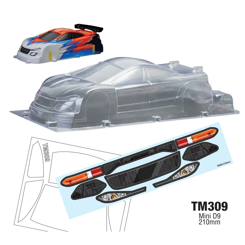 

TM309 1/10 Mini D9 Clear Lexan Body W/Rear Wing,210mm Wheelbase for Tamiya M-Chassis