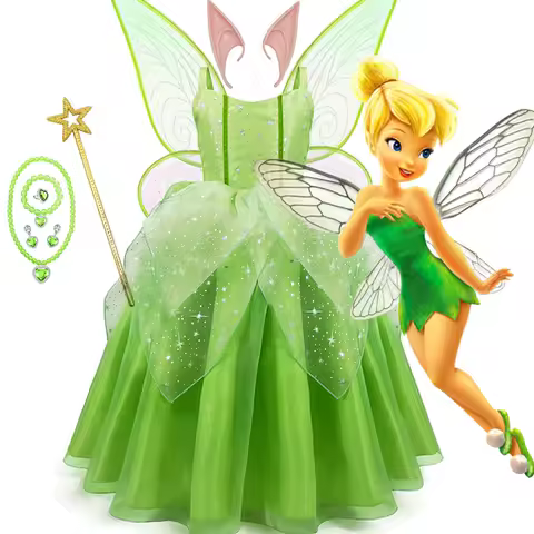 Girls Fairy Dress Up Kids Princess Green Flower Fairy Dress With Wings Princess Costume Party Tinkerbell Tinker Bell Dresses