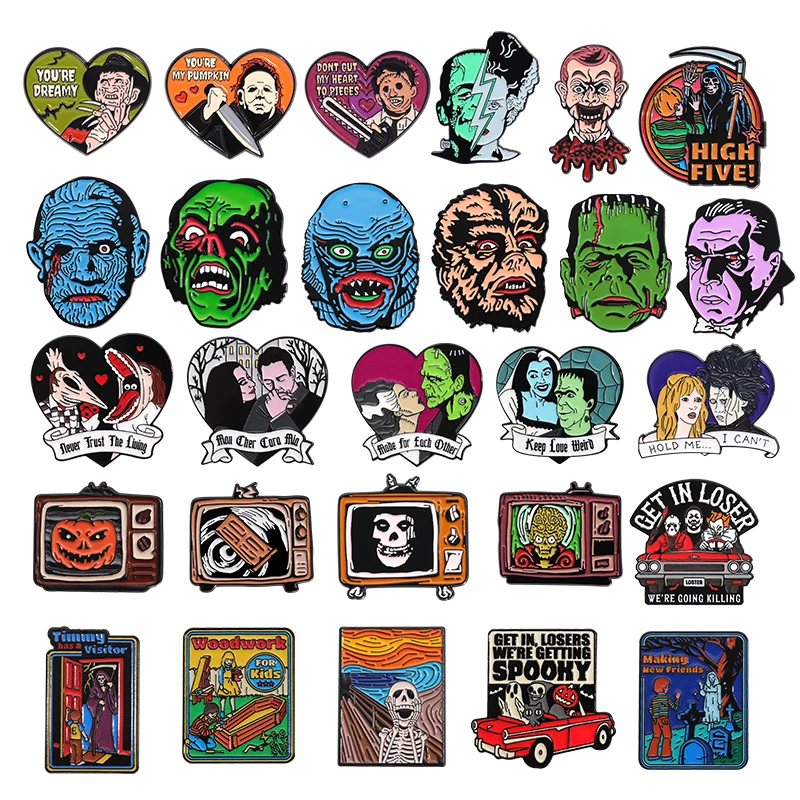 Classic Horror Movies Character Role Series Enamel Pins Halloween Punk Pumpkin Skull Mask Brooch Lapel Badge Jewelry Accessories